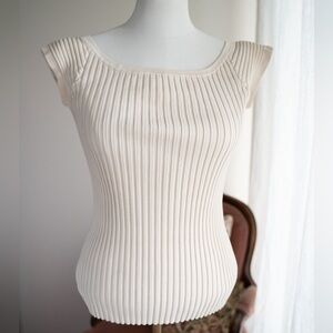 Silk ribbed cream cap sleeve top